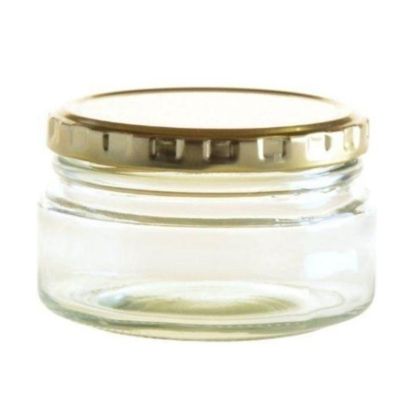 200ml Clear Glass Storage Jar with Gold Metal Lid (82mm Twist)