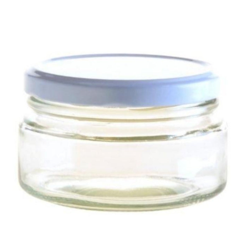 200ml Clear Glass Storage Jar with White Metal Lid (82mm Twist)