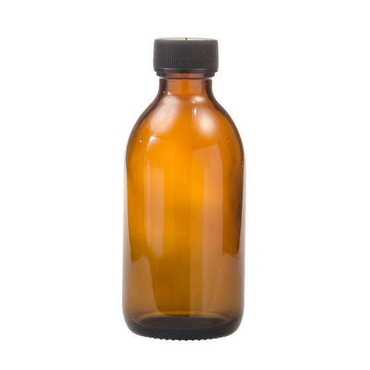 200ml Amber Glass Generic Bottle with Screw Cap - Black (28/410)