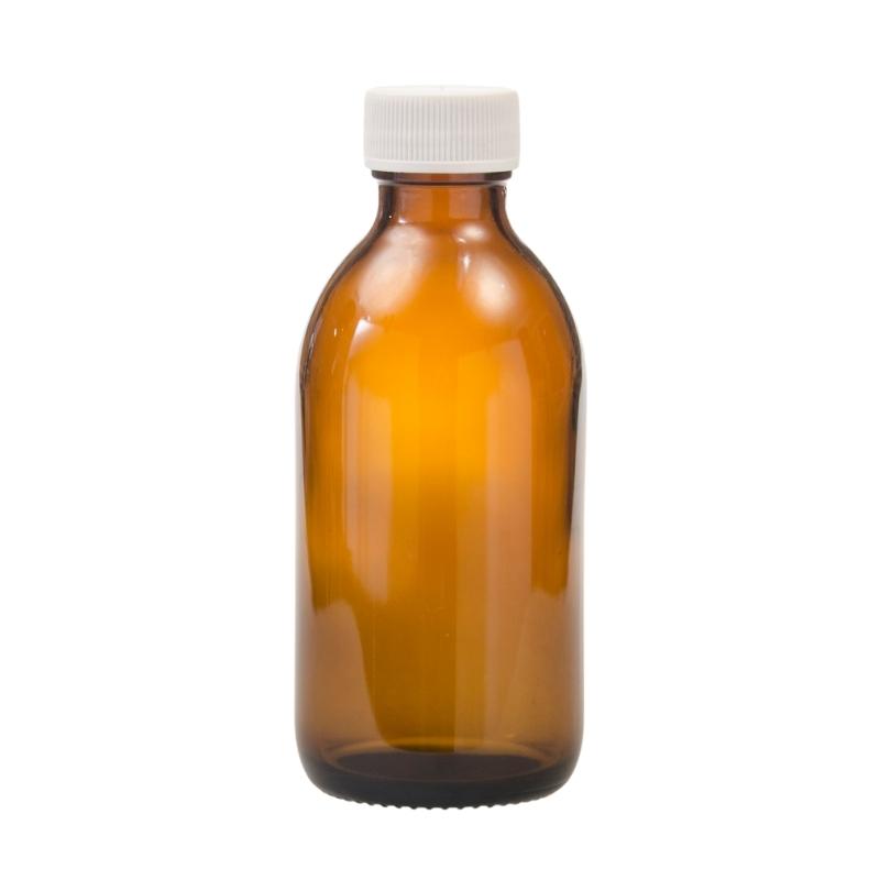 200ml Amber Glass Generic Bottle with Screw Cap - White (28/410)