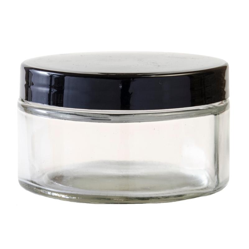 200ml Clear Glass Luxe Jar with Black Screw On Cap 91mm