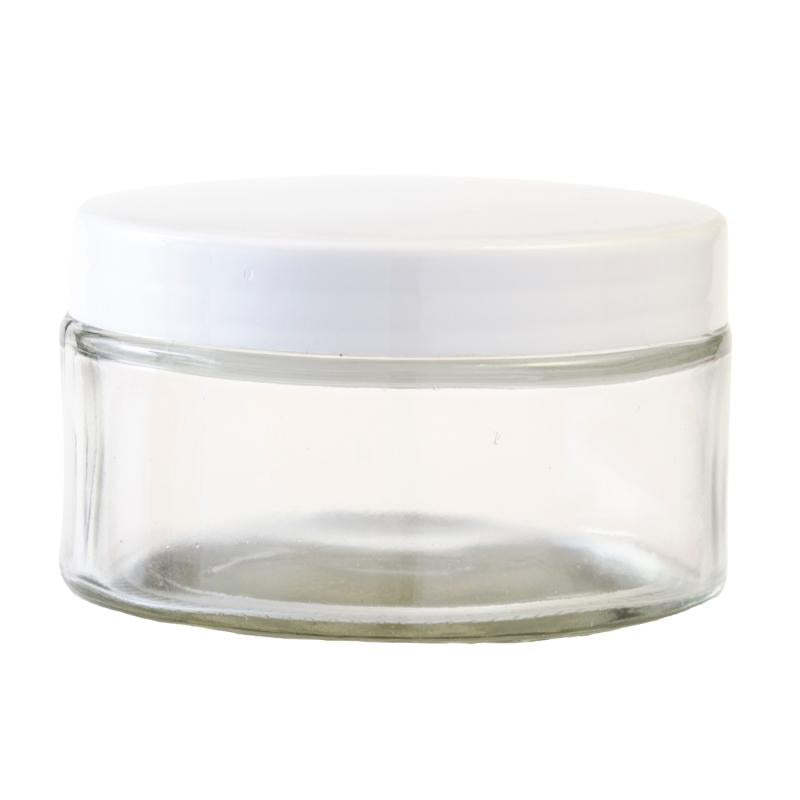 200ml Clear Glass Luxe Jar with White Screw On Cap 91mm