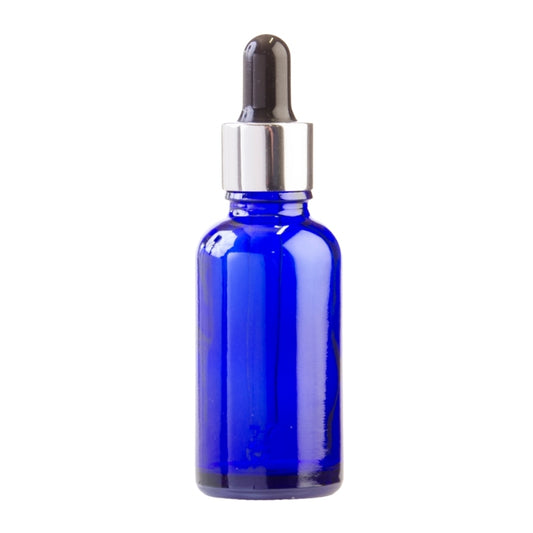 20ml Blue Glass Aromatherapy Bottle with Pipette - Black & Silver Collar (18/69)