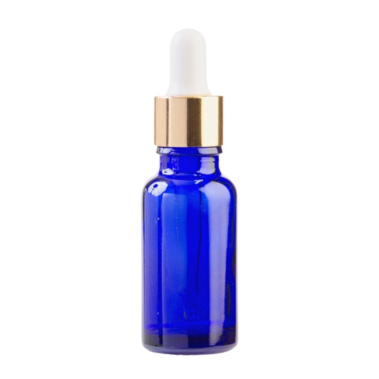 20ml Blue Glass Aromatherapy Bottle with Pipette - White & Gold Collar (18/69)
