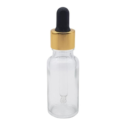 20ml Clear Glass Aromatherapy Bottle with Pipette - Black & Gold Collar (18/69)