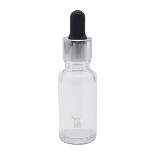 20ml Clear Glass Aromatherapy Bottle with Pipette - Black & Silver Collar (18/69)