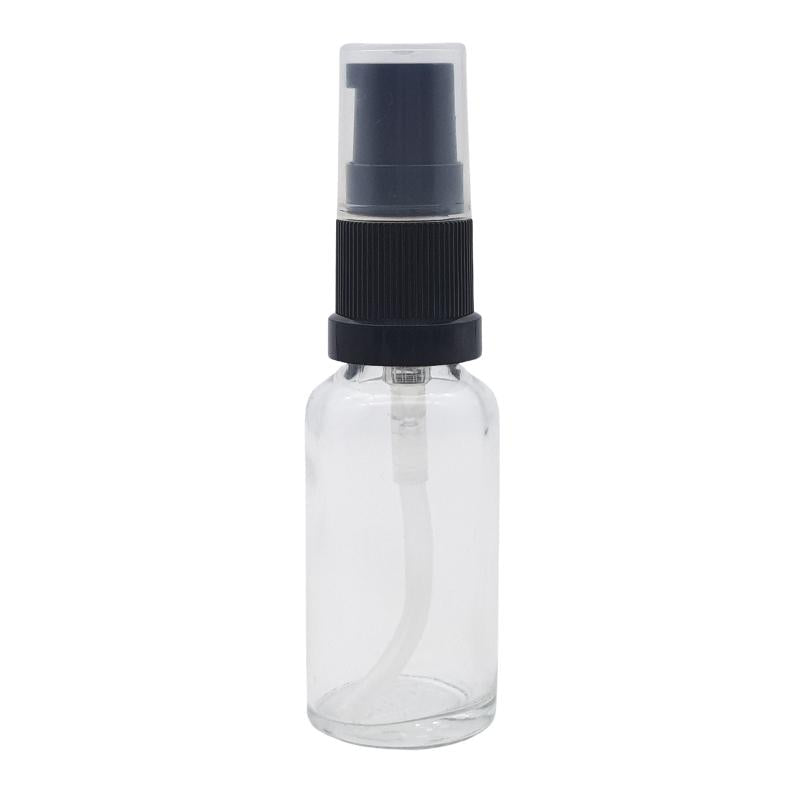 20ml Clear Glass Aromatherapy Bottle with Serum Pump - Black (18/410)