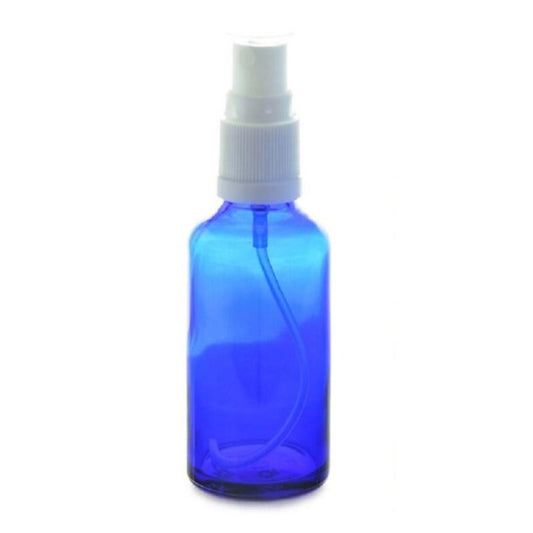 20ml Blue Glass Aromatherapy Bottle with Spritzer - White (18/410) - Essentially Natural