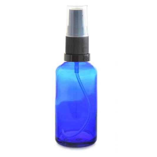 20ml Blue Glass Aromatherapy Bottle with Serum Pump - Black (18/410)
