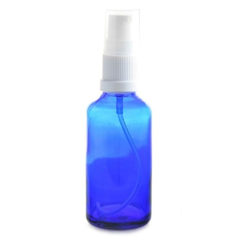 20ml Blue Glass Aromatherapy Bottle with Serum Pump - White (18/410)