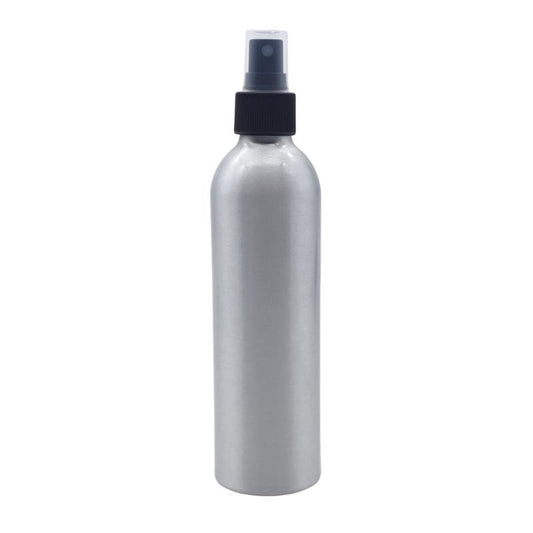 250ml Silver Aluminium Bottle with LDPE Atomiser Spray - Black (24/410)