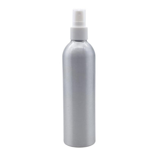 250ml Silver Aluminium Bottle with LDPE Atomiser Spray - White (24/410)