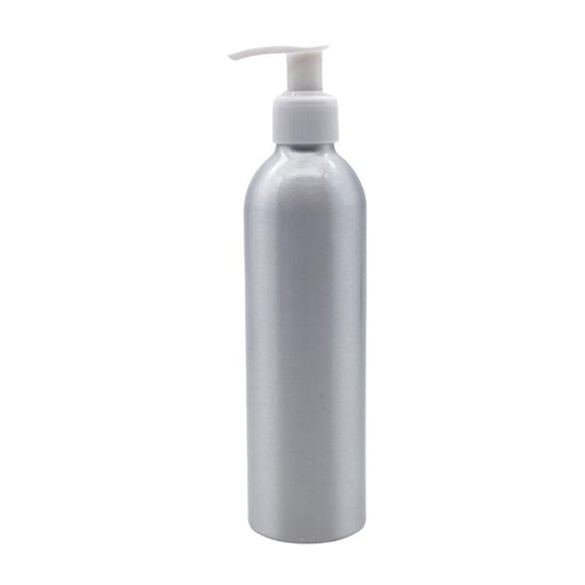 250ml Silver Aluminium Bottle with LDPE Pump Dispenser - White (24/410)