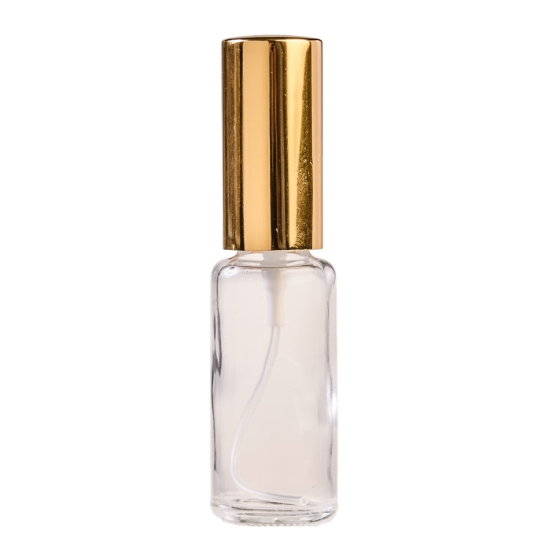 25ml Clear Glass Round Perfume Bottle with Gold Spray & Gold Cap (18/410)