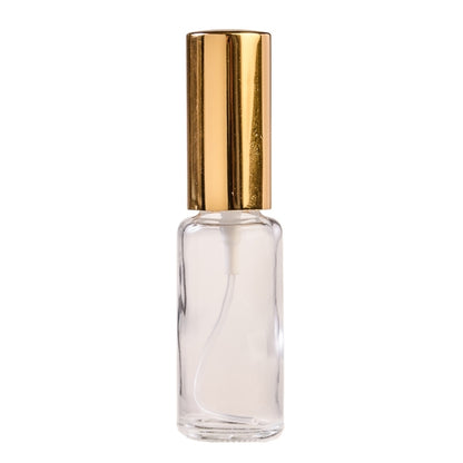 25ml Clear Glass Round Perfume Bottle with Gold Spray & Gold Cap (18/410)