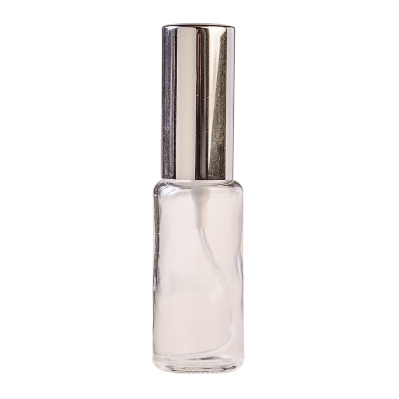 25ml Clear Glass Round Perfume Bottle with Silver Spray & Silver Cap (18/410)