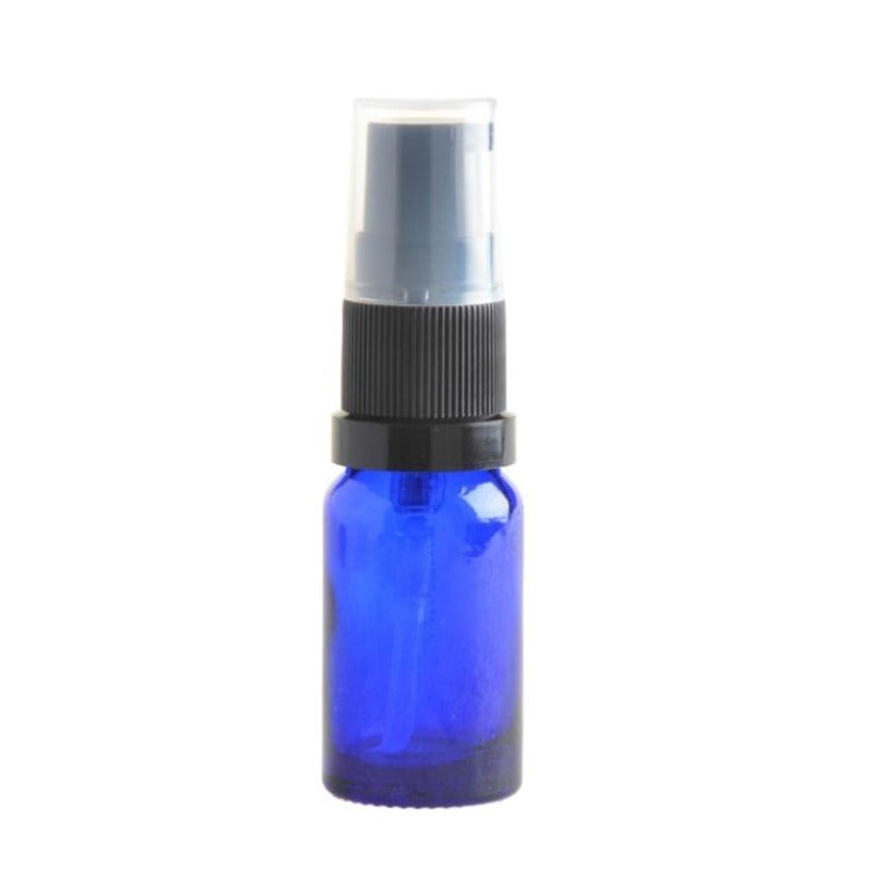 10ml Blue Glass Aromatherapy Bottle with Serum Pump - Black (18/410) - Essentially Natural
