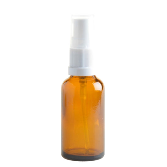 30ml Amber Glass Aromatherapy Bottle with Serum Pump - White (18/410) - Essentially Natural