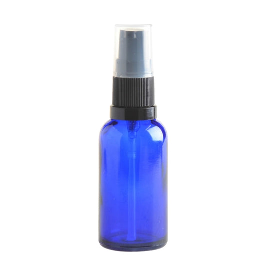 30ml Blue Glass Aromatherapy Bottle with Serum Pump - Black (18/410) - Essentially Natural