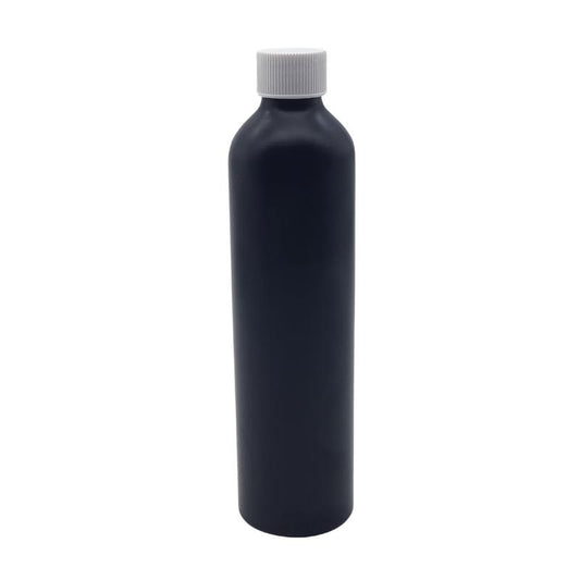 300ml Black Aluminium Bottle with LDPE Screw Cap - White (24/410)