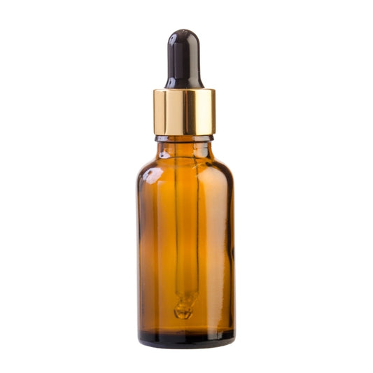 30ml Amber Glass Aromatherapy Bottle with Pipette - Black & Gold Collar (18/78)