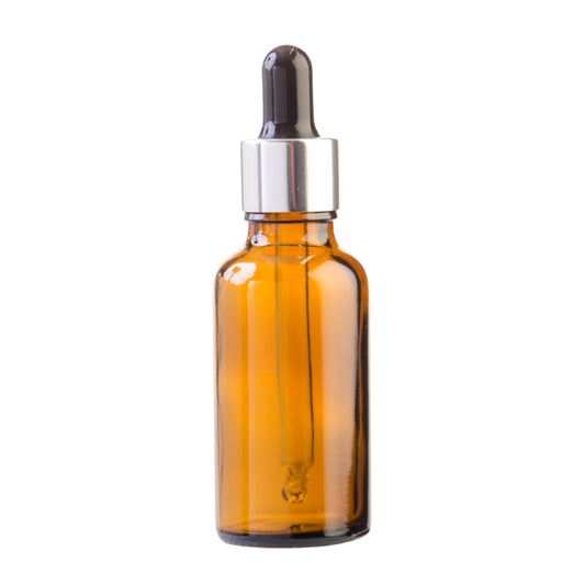 30ml Amber Glass Aromatherapy Bottle with Pipette - Black & Silver Collar (18/78)