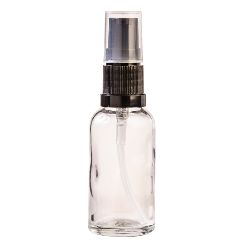 30ml Clear Glass Aromatherapy Bottle with Serum Pump - Black (18/410)