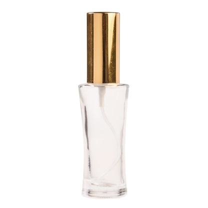30ml Clear Glass Curved Perfume Bottle with Gold Spray & Gold Cap (18/410)
