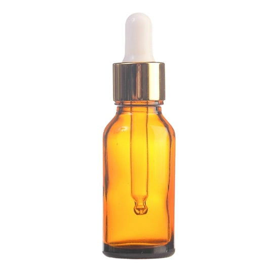 20ml Amber Glass Aromatherapy Bottle with Pipette - White & Gold Collar (18/69)