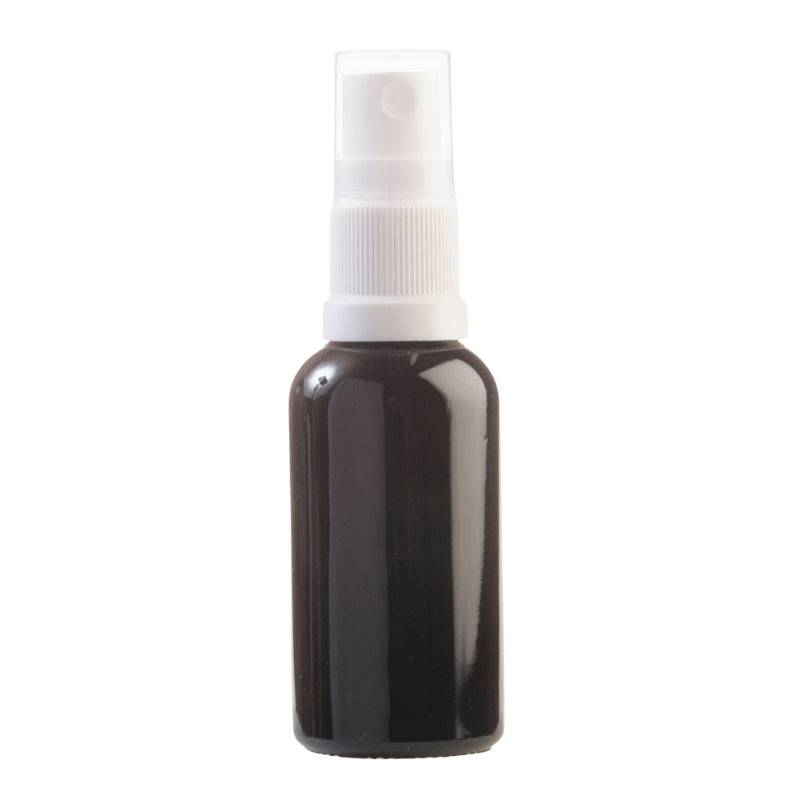 30ml Black Glass Aromatherapy Bottle with Spritzer - White (18/410)