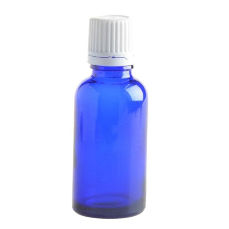 30ml Blue Glass Aromatherapy Bottle with Dropper Cap - White - Essentially Natural