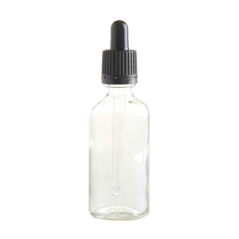 50ml Clear Glass Aromatherapy Bottle with Pipette Top - Black (18/89) - Essentially Natural
