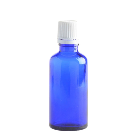 50ml Blue Glass Aromatherapy Bottle with Dropper Cap - White - Essentially Natural