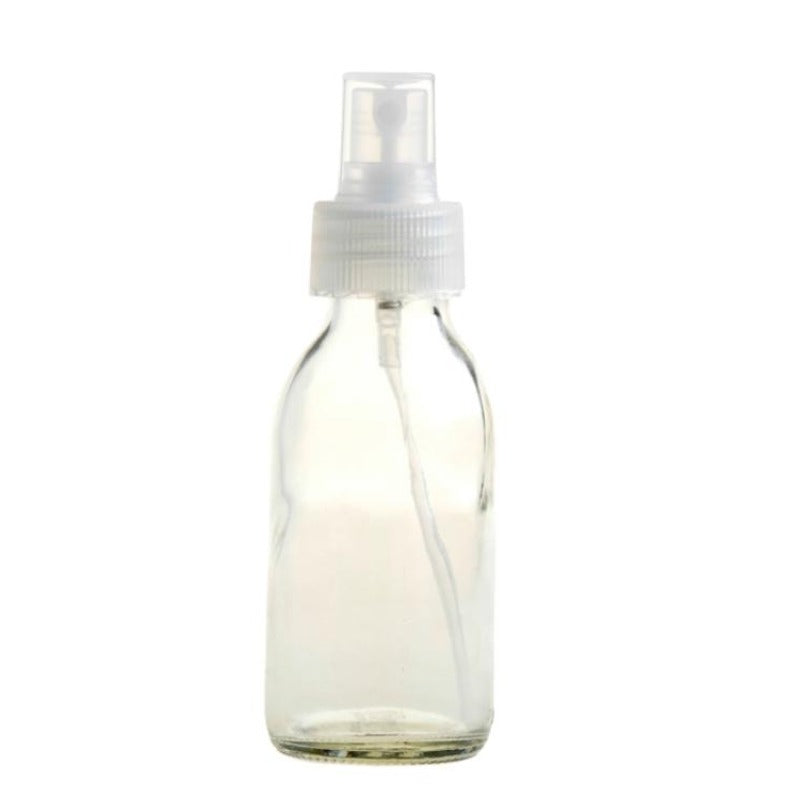 100ml Clear Glass Generic Bottle with Atomiser Spray - White (28/410) - Essentially Natural