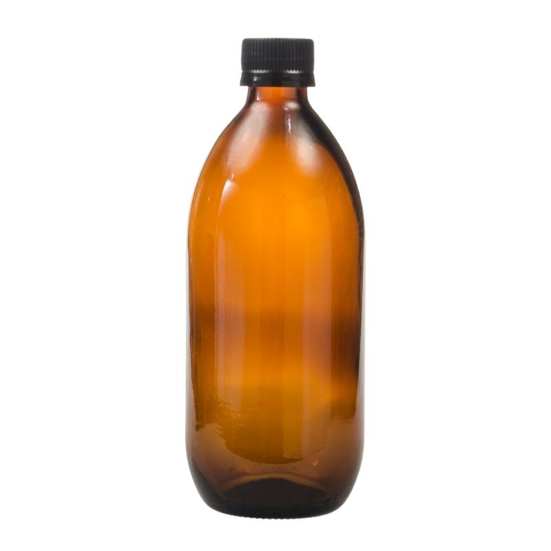 500ml Amber Glass Generic Bottle with Tamper Proof Cap - Black (28/410)