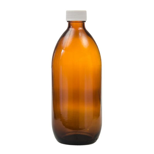 500ml Amber Glass Generic Bottle with Screw Cap - White (28/410)