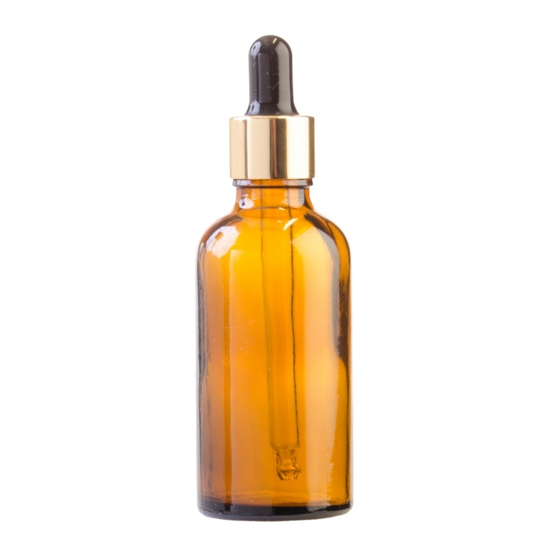 50ml Amber Glass Aromatherapy Bottle with Pipette - Black & Gold Collar (18/89)