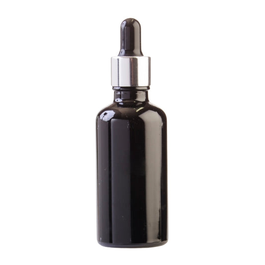 50ml Black Glass Aromatherapy Bottle With Pipette - Black & Silver Collar (18/89)