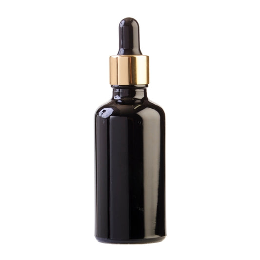 50ml Black Glass Aromatherapy Bottle with Pipette - Black & Gold Collar (18/89)