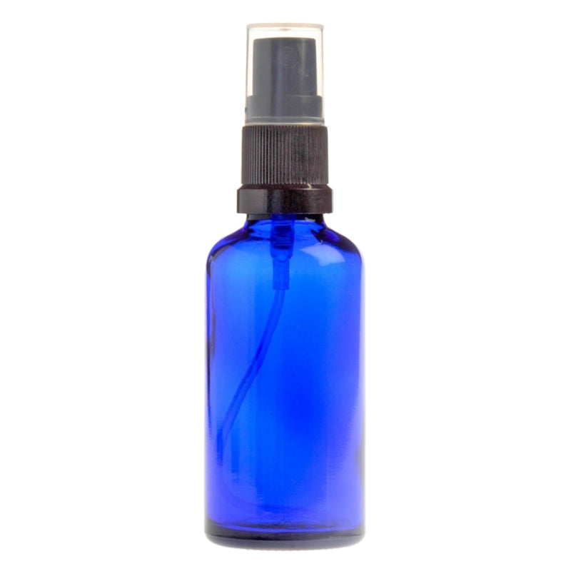 50ml Blue Glass Aromatherapy Bottle with Spritzer - Black (18/410)