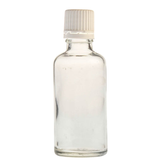 50ml Clear Glass Bottle with Fast Flow Dropper Cap - White