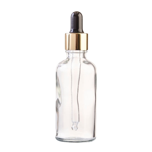 50ml Clear Glass Aromatherapy Bottle with Pipette - Black & Gold Collar (18/89)