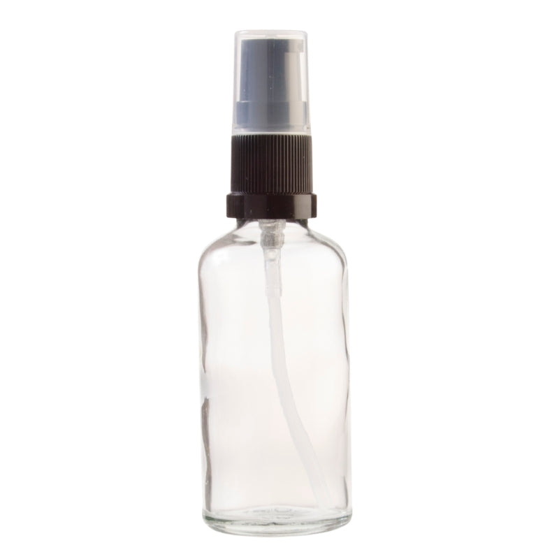 50ml Clear Glass Aromatherapy Bottle with Serum Pump - Black (18/410)