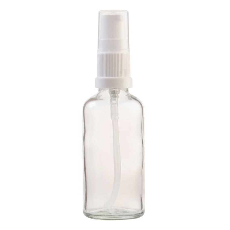 50ml Clear Glass Aromatherapy Bottle with Serum Pump - White (18/410)