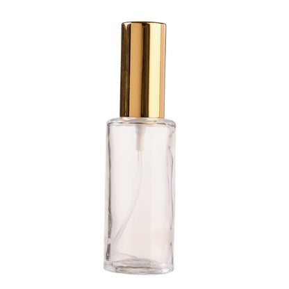 50ml Clear Glass Round Perfume Bottle with Gold Spray & Gold Cap (18/410)