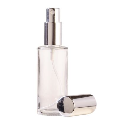 50ml Clear Glass Round Perfume Bottle with Silver Spray & Silver Cap (18/410)