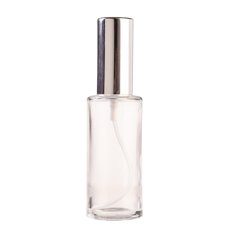 50ml Clear Glass Round Perfume Bottle with Silver Spray & Silver Cap (18/410)