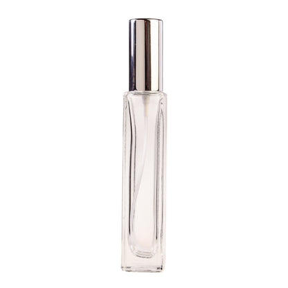 50ml Tall Clear Glass Square Base Perfume Bottle with Silver Spray & Silver Cap (18/410)