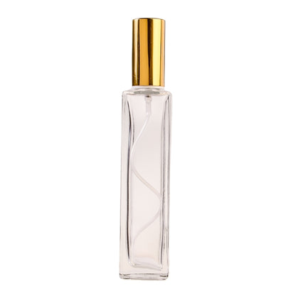 50ml Tall Clear Glass Square Base Perfume Bottle with White Spray & Gold Cap (18/410)