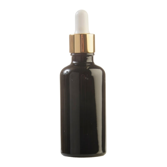 50ml Black Glass Aromatherapy Bottle with Pipette - White & Gold Collar (18/89)